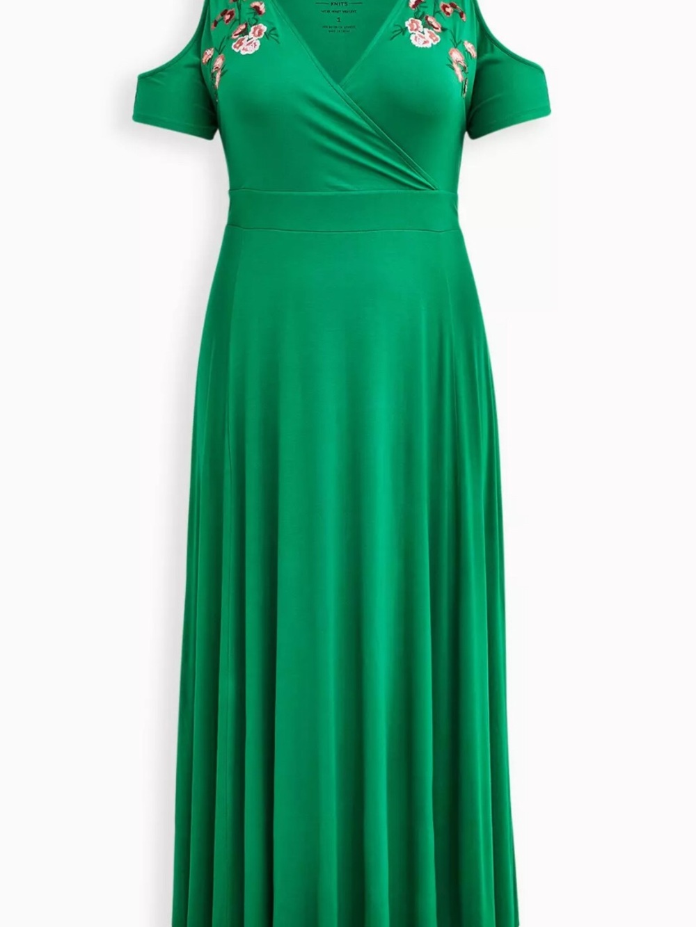 TORRID Green Cold-Shoulder Embroidered Wrap Maxi Dress - Women
